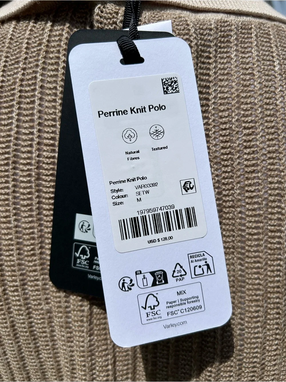 NWT🌷Varley Perrine Taupe Knit Polo V-Neck Short Sleeve Sweater
